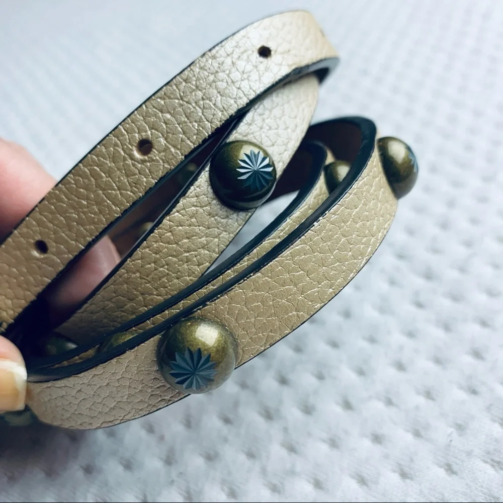 Eddie Bauer genuine leather gold studded belt Sz Large